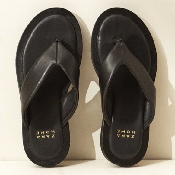 Zara Home Leather Platform Flip Flop Sandals, Size 37 - Picture 1 of 5